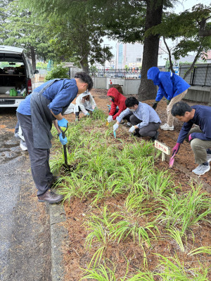 花壇の手入れ作業